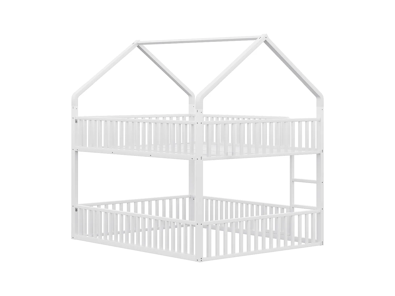 Lit superposé  cabane enfant blanc 140x200cm avec échelle, structure en métal, sans matelas