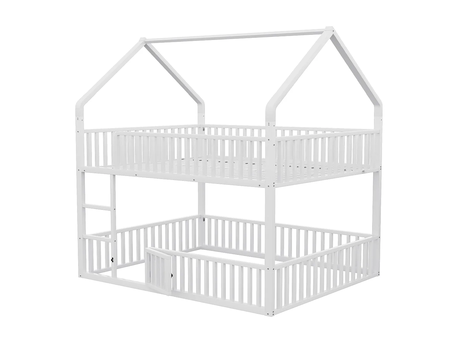 Lit superposé  cabane enfant blanc 140x200cm avec échelle, structure en métal, sans matelas