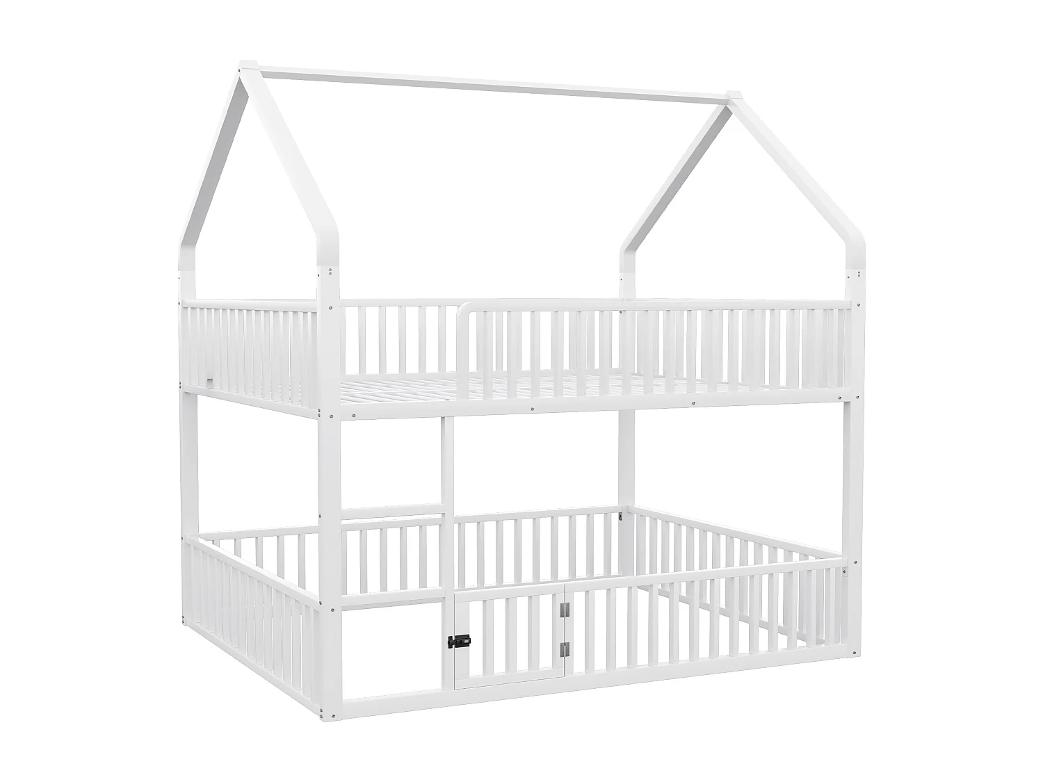 Lit superposé  cabane enfant blanc 140x200cm avec échelle, structure en métal, sans matelas
