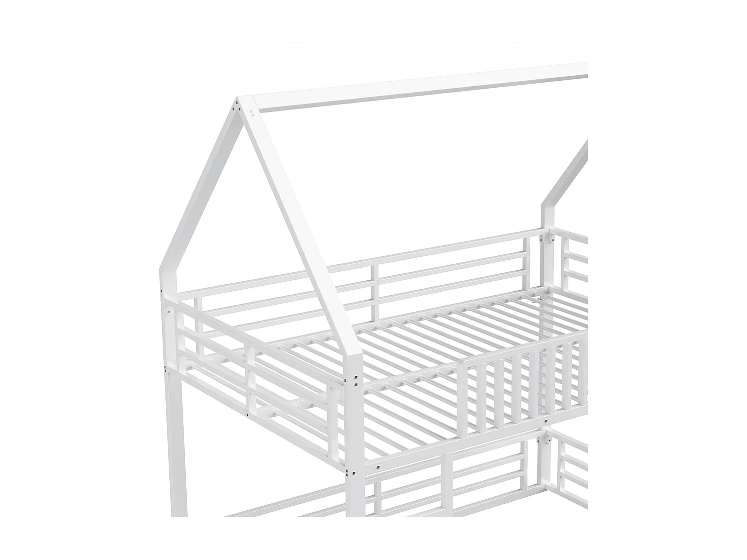 Lit Enfant 140 x 200 cm - Lit Maison Bas Avec Garde-Corps Type Clôture - En Métal - Éclairage LED 7 Couleurs, 24 Lattes - Sans Matelas - Blanc