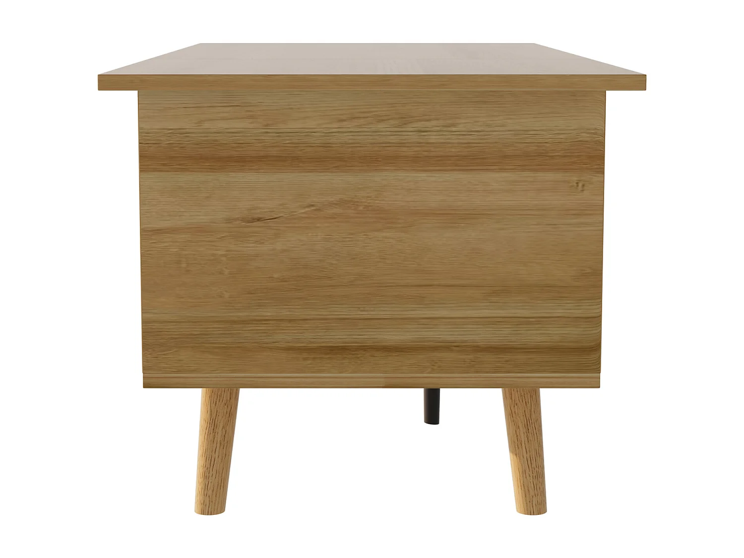 Table basse relevable en couleur bois avec 2 portes en rotin et rangement 103x50x46cm