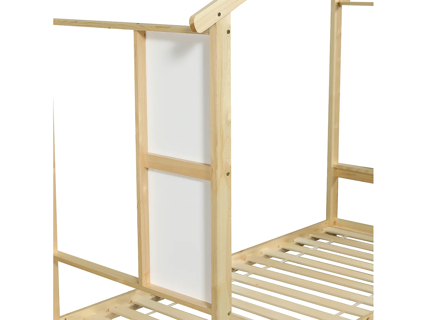 Cama infantil cabina natural 90x200cm con pizarra blanca y tobogán, pino + MDF (sin colchón)