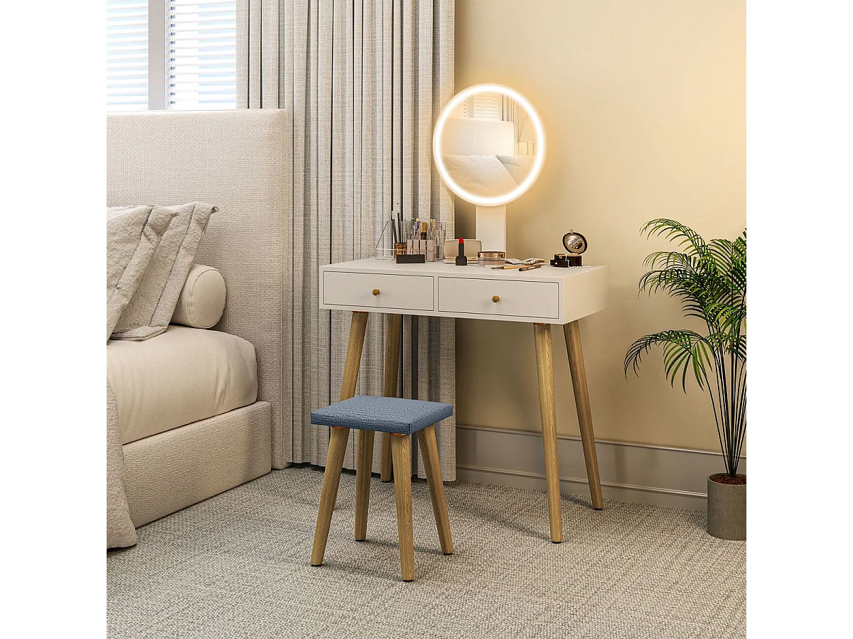 Tocador Chloe Homcom espejo LED + 2 cajones + taburete blanco 133x80x43 cm