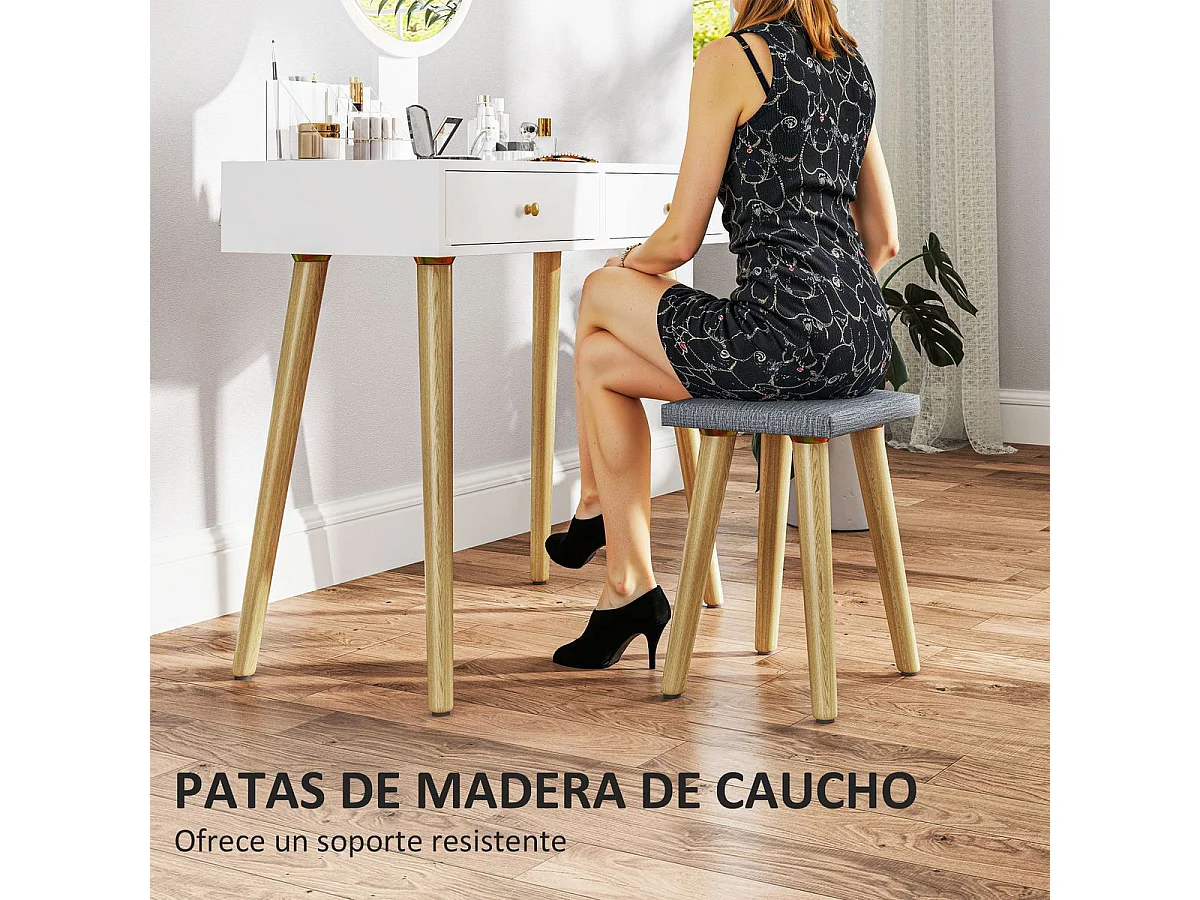 Tocador Chloe Homcom espejo LED + 2 cajones + taburete blanco 133x80x43 cm