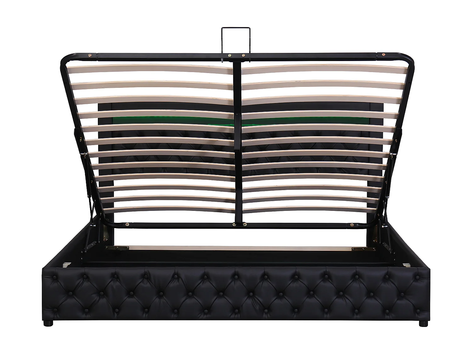 Lit coffre double 180x200cm, espace de rangement,  LED, tissu en fond,  en PU noir, sans matelas