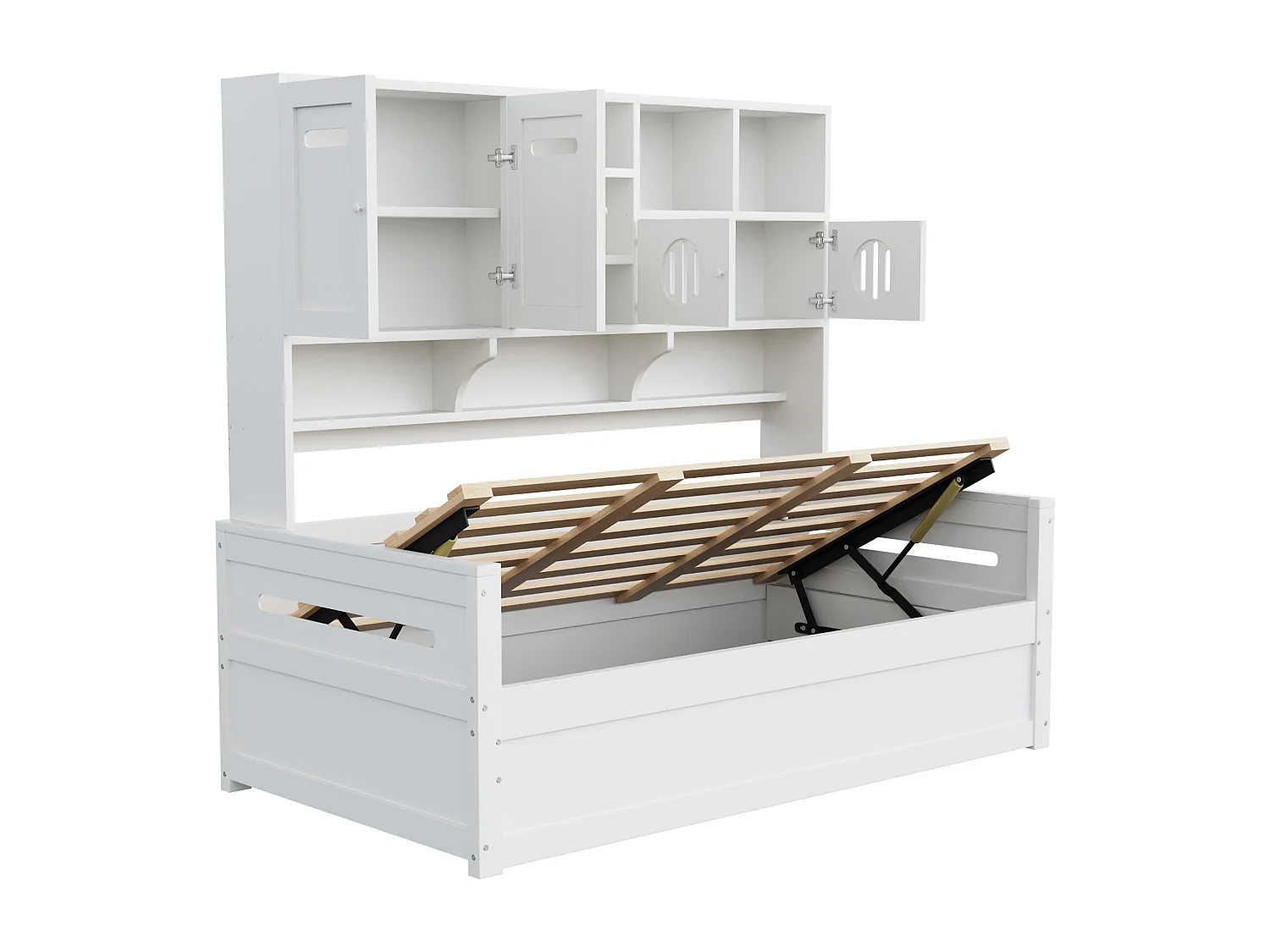 Lit coffre banquette simple blanc 90x200cm avec 4 portes et rangement, sans matelas