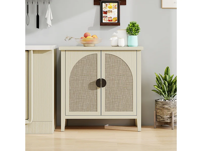Móvel de arrumação de duas portas em rattan natural, armário lateral moderno ou cómoda, adequado para sala de estar, hall de entrada e cozinha