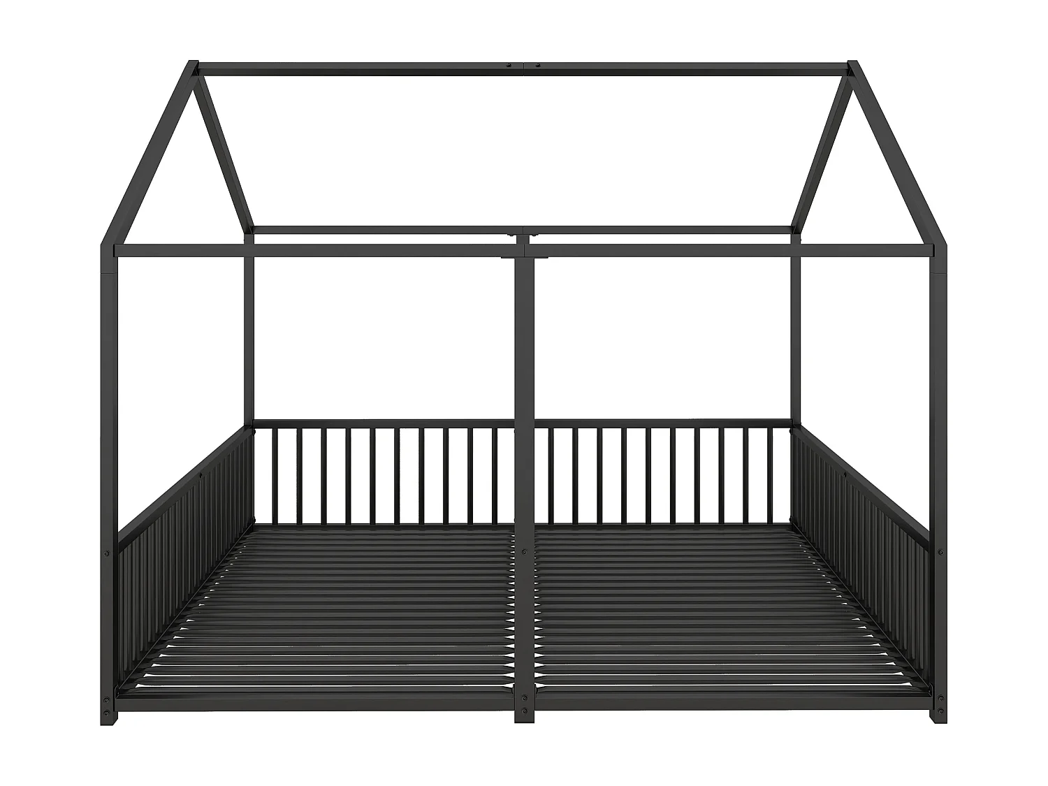 Lit cabane simple 90 x 200cm, garde-corps, conception de lit double, en métal noir, sans matelas
