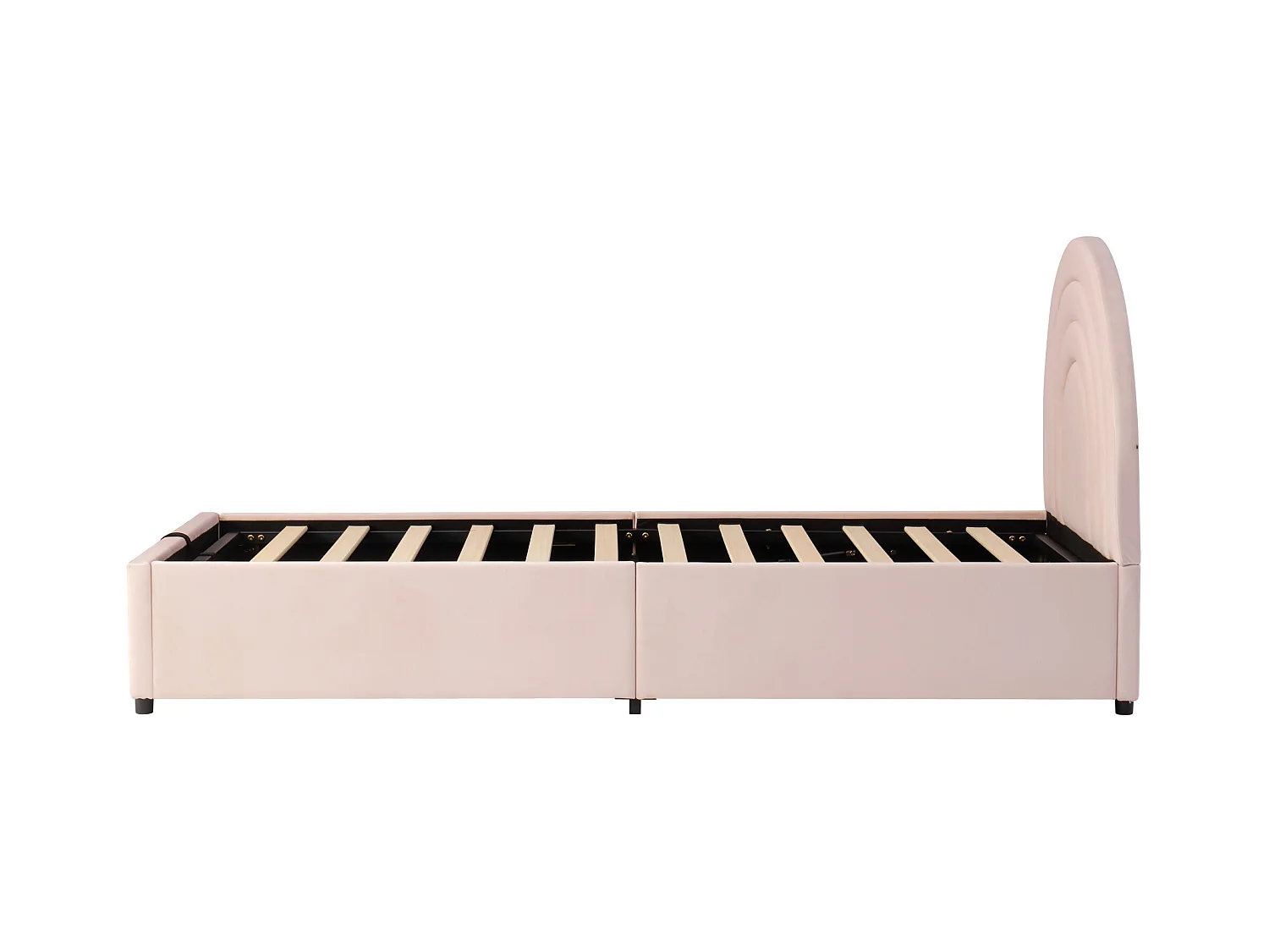 Lit coffre enfant 90x200cm en velours rose avec tête de lit et sommier à lattes (sans matelas)