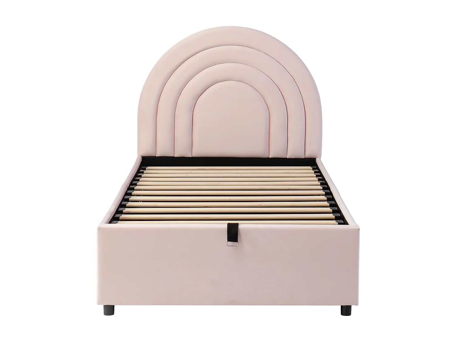 Cama infantil canapé de 90x200cm en terciopelo rosa con cabecero y somier (sin colchón)