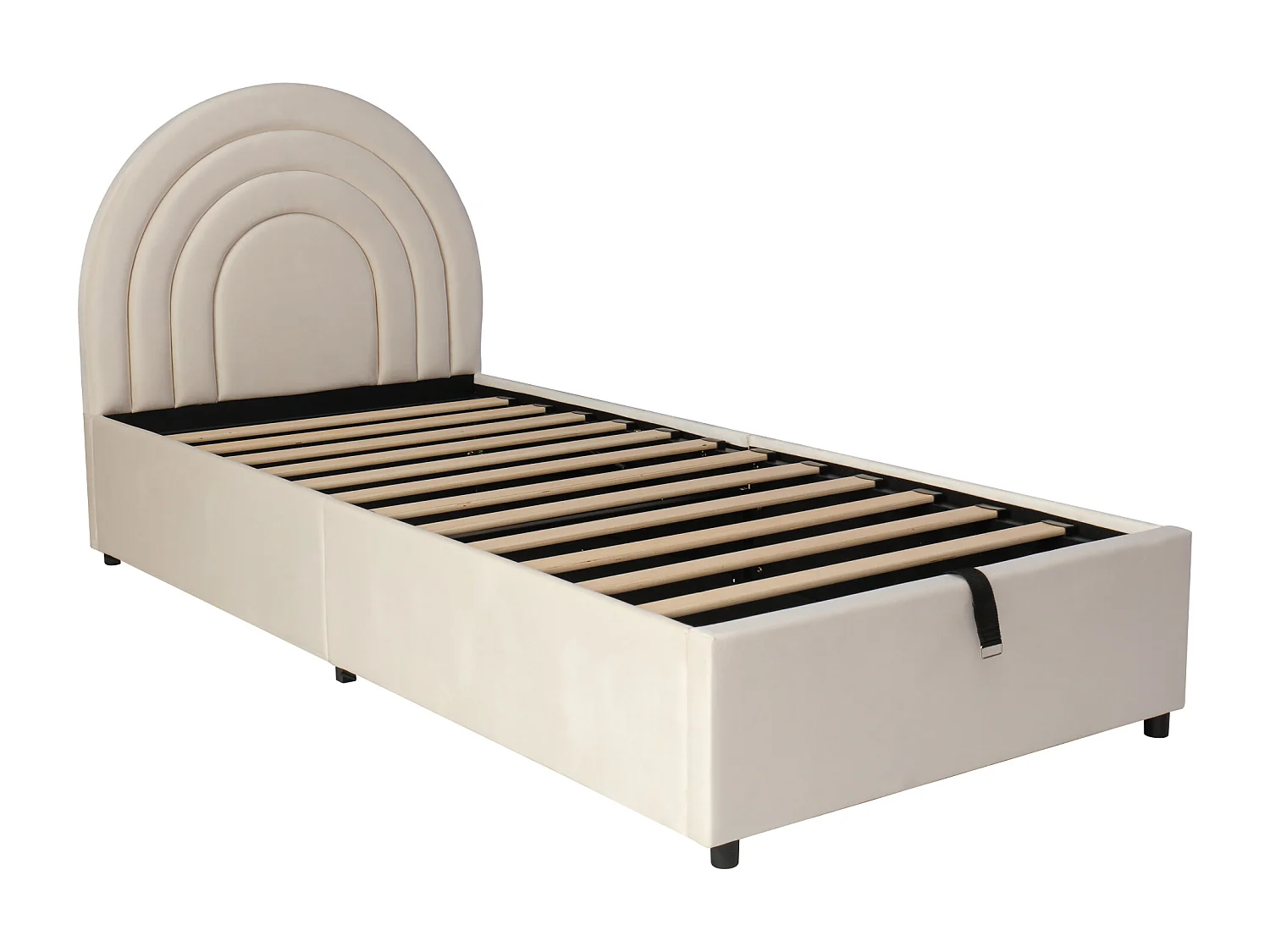 Cama infantil canapé de 90x200cm en terciopelo beige con cabecero y somier (sin colchón)