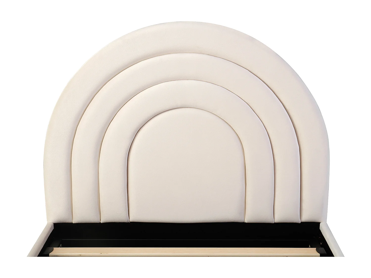 Cama infantil canapé de 90x200cm en terciopelo beige con cabecero y somier (sin colchón)