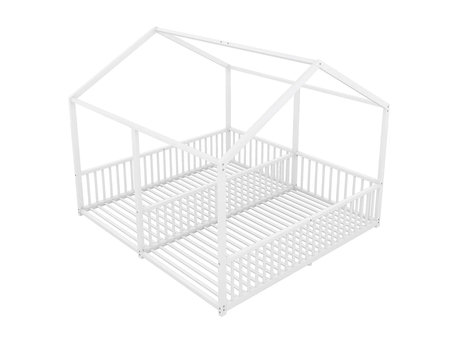 Lit cabane simple 90 x 200cm, garde-corps, conception de lit double blanc, en métal blanc, sans matelas