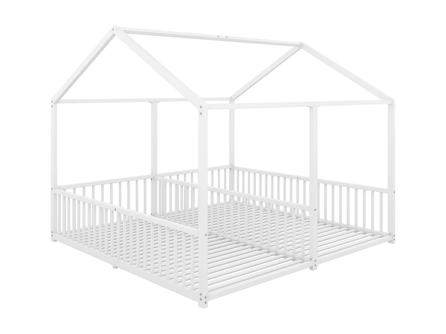 Lit cabane simple 90 x 200cm, garde-corps, conception de lit double blanc, en métal blanc, sans matelas