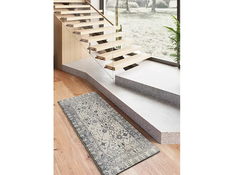 Kurzflorteppich - vintage - blau - 80x200 cm - SIROCO