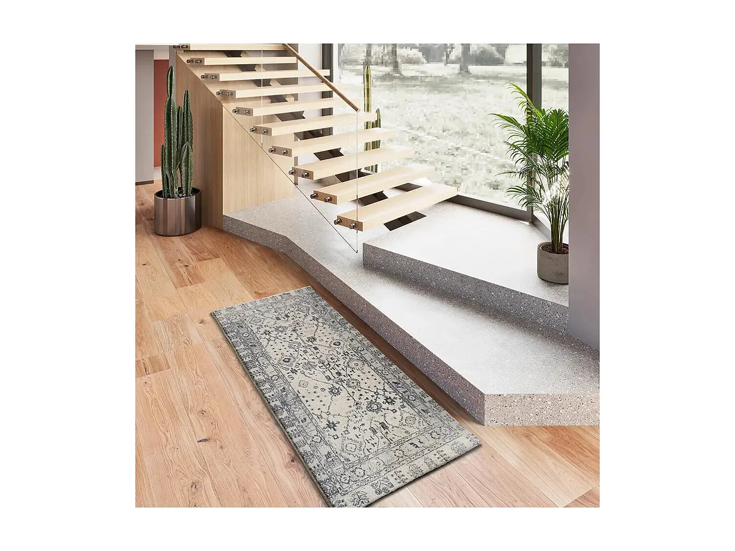 Tapis intérieur - vintage - bleu - 80 x 200 cm - SIROCO