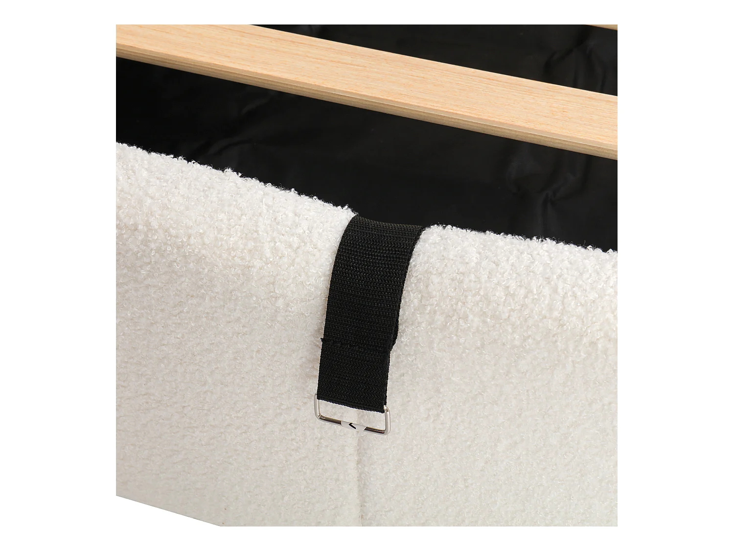 Lit coffre banquette enfant 90x200 cm avec port de charge USB et poche de rangement, Tissu bouclé beige (sans matelas)