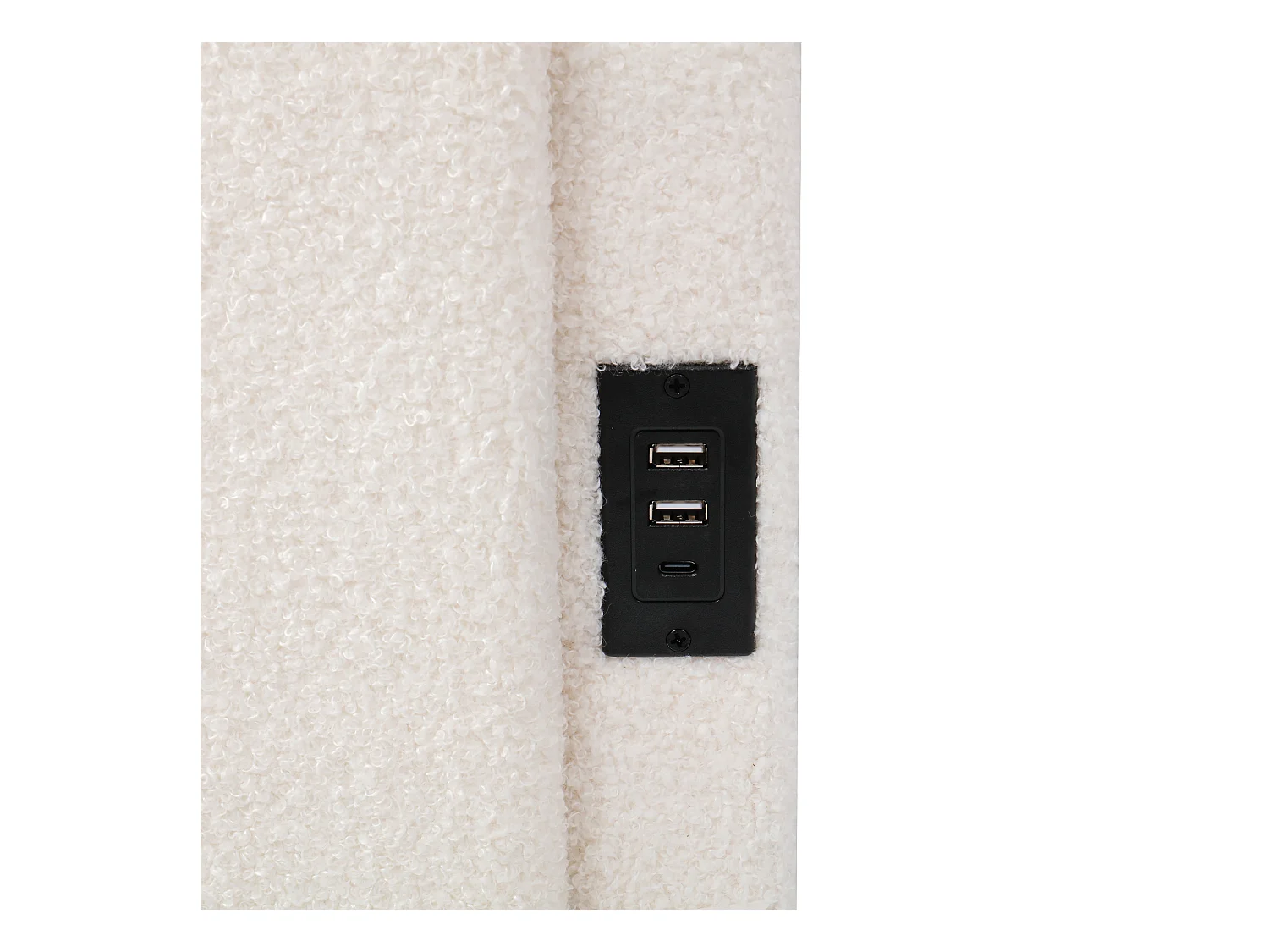 Lit coffre banquette enfant 90x200 cm avec port de charge USB et poche de rangement, Tissu bouclé beige (sans matelas)