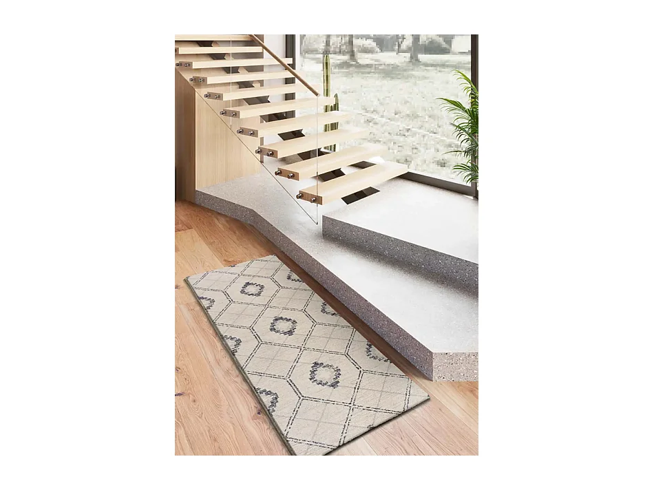 Tapis intérieur - géométrique - bleu / blanc - 80 x 200 cm - SIROCO