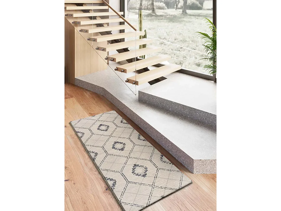 Tapis intérieur - géométrique - bleu / blanc - 80 x 200 cm - SIROCO