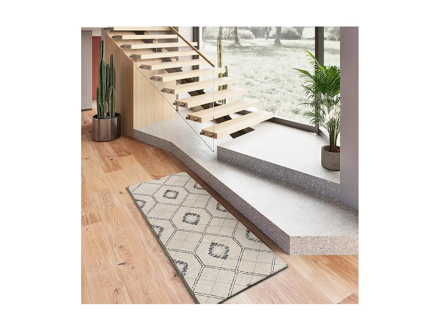 Tapis intérieur - géométrique - bleu / blanc - 80 x 200 cm - SIROCO