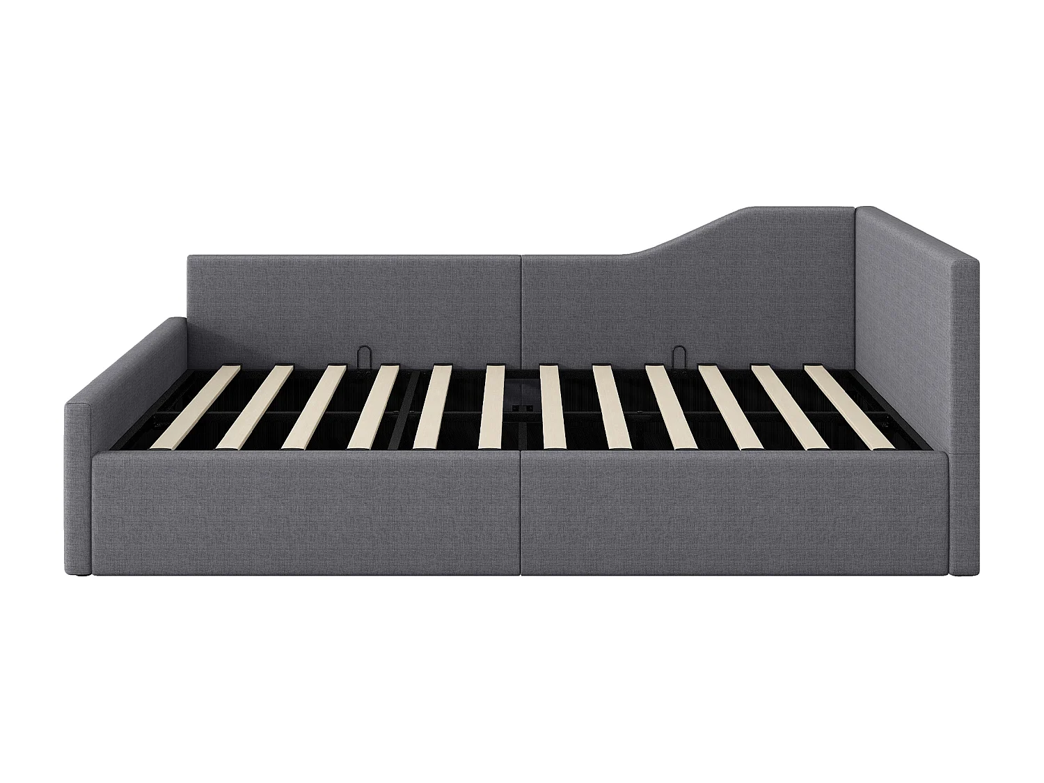 Lit coffre double140x200cm, rangement, tissu en fond, en MDF + contreplaqué + lin gris, sans matelas