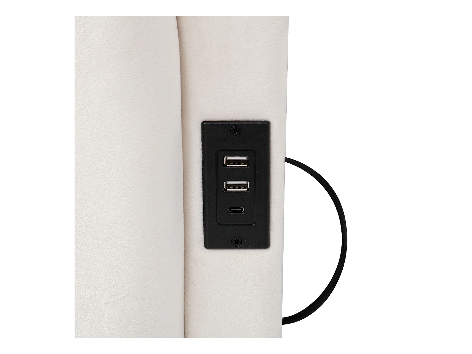 Lit coffre banquette enfant 90x200 cm avec port de charge USB et poche de rangement, velours beige (sans matelas)