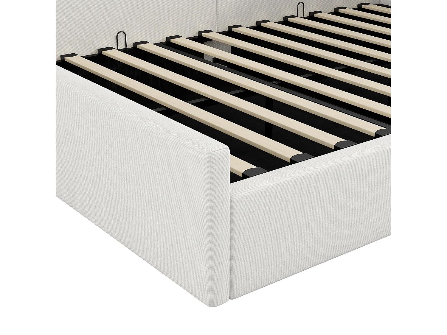 Lit Adulte 140 x 200 cm - Lit Banquette Avec Coffre - En Tissu Lin Rembourré - Sommier 12 Lattes, Capacité 200 kg - Beige Sans matelas