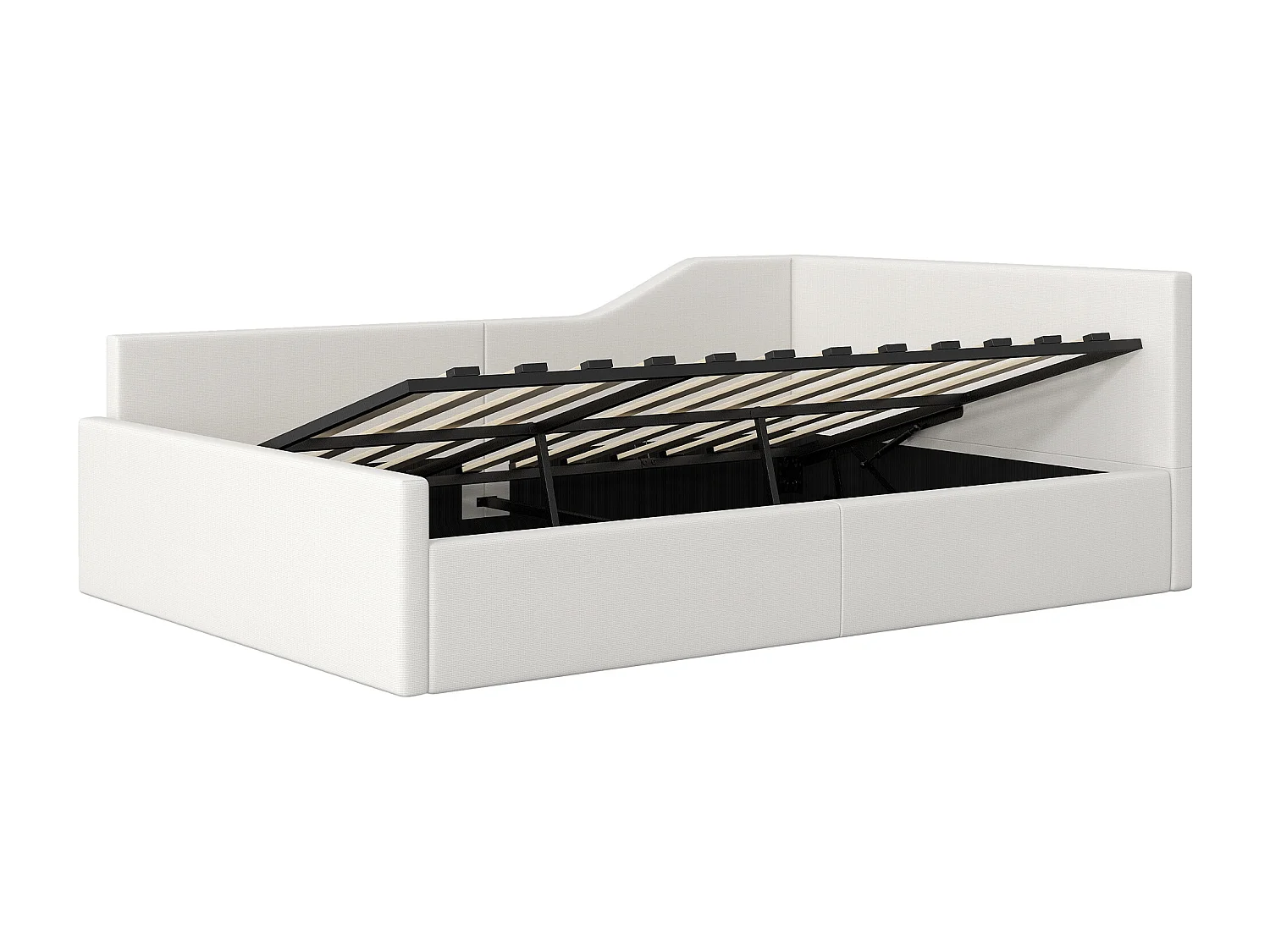 Lit Adulte 140 x 200 cm - Lit Banquette Avec Coffre - En Tissu Lin Rembourré - Sommier 12 Lattes, Capacité 200 kg - Beige Sans matelas