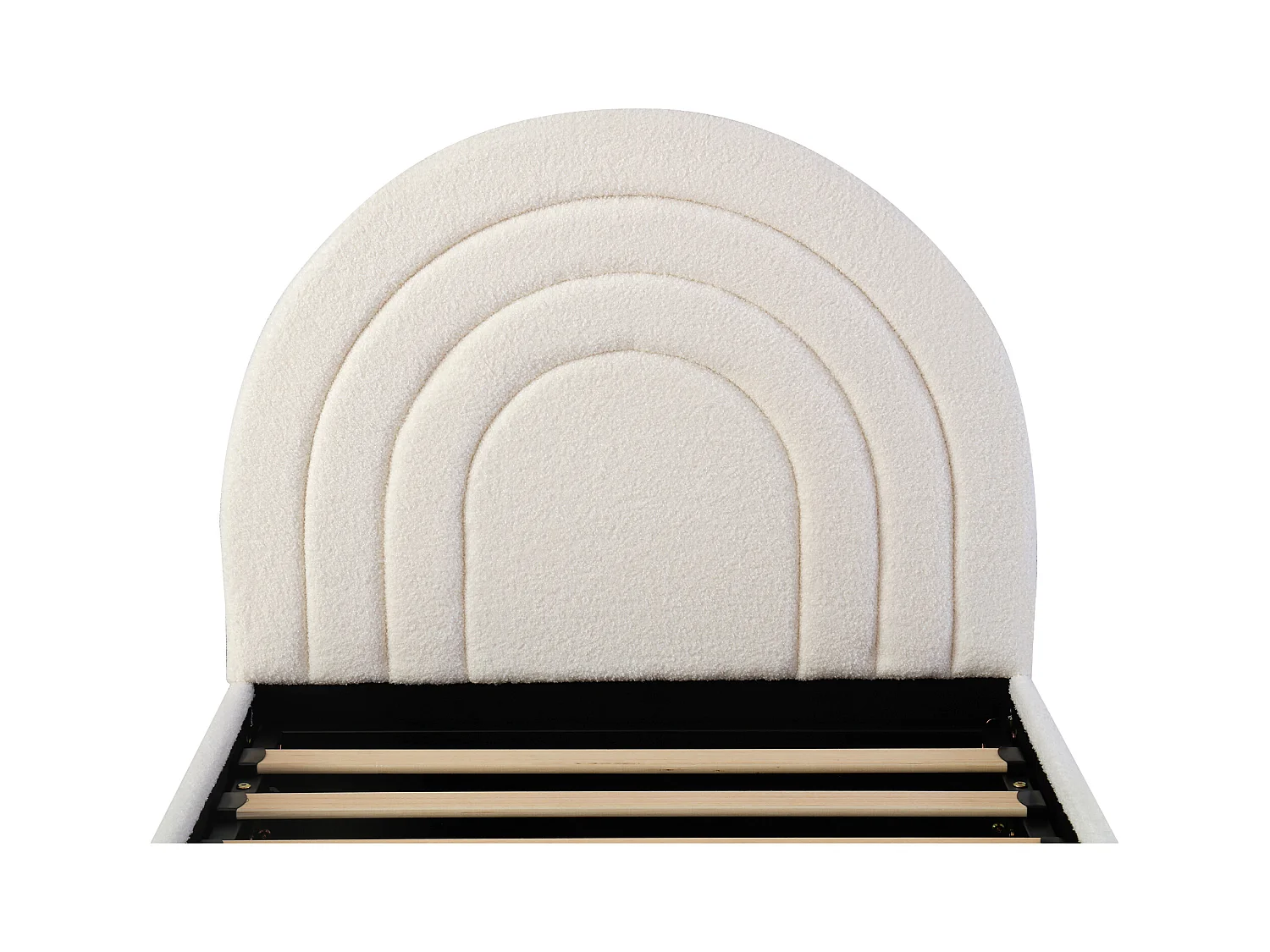 Lit coffre enfant 90x200cm en bouclé beige avec tête de lit et sommier à lattes (matelas non inclus)