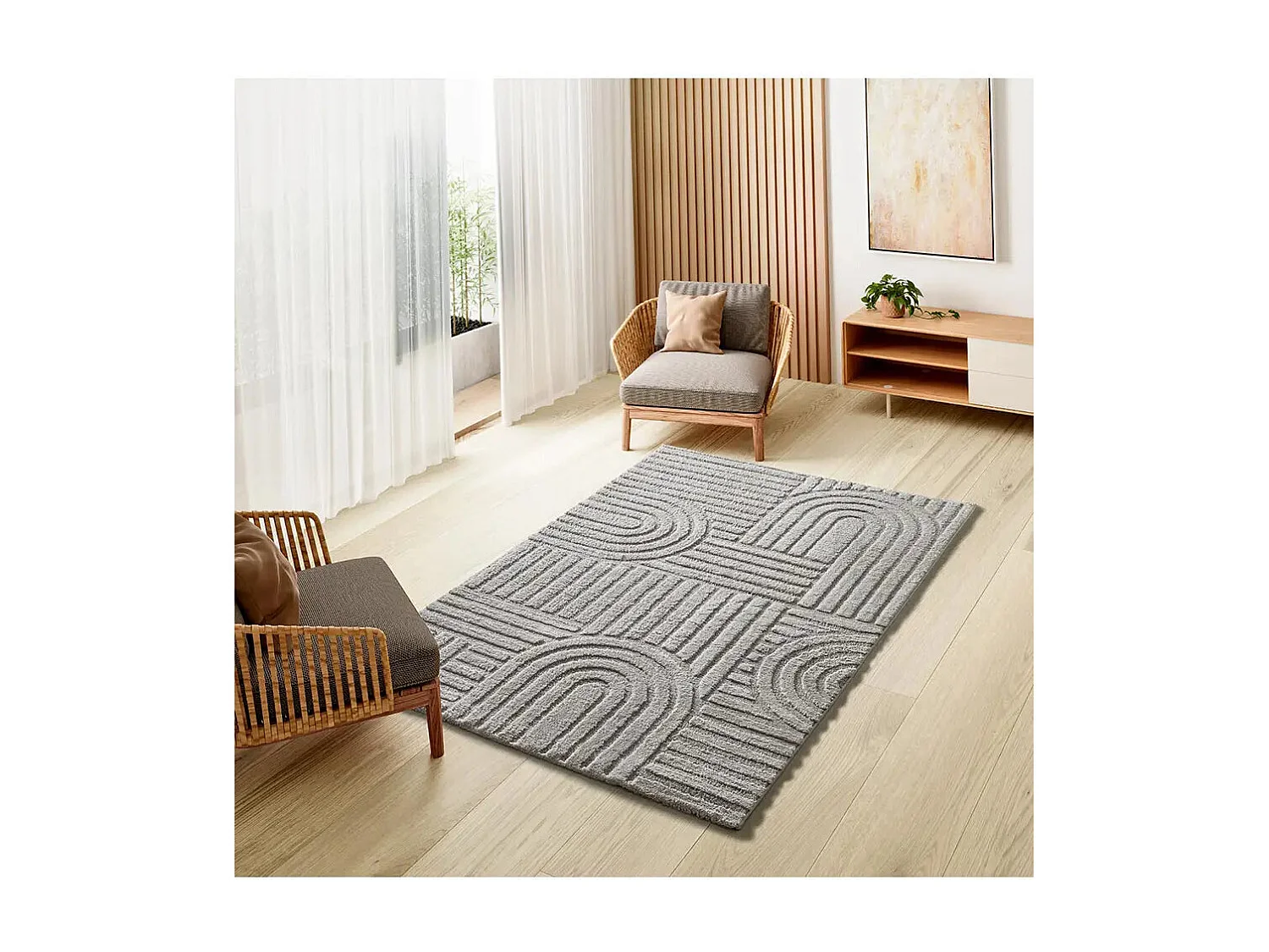 Tapis intérieur - géométrique avec relief - gris - 152 x 235 cm - JUNO