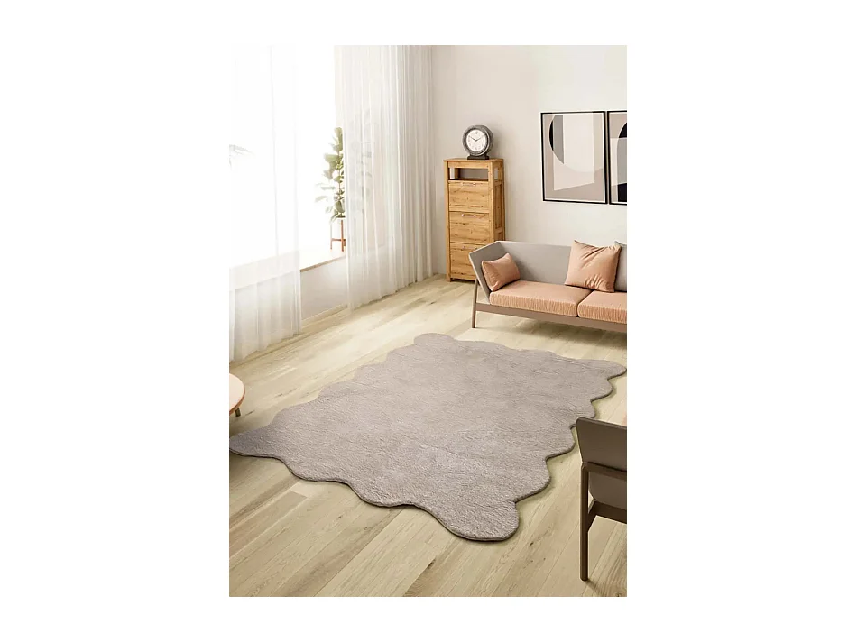 Kurzflorteppich - waschbar und rutschfeste - einfarbiger - stein - 120x170 cm - MELLOW