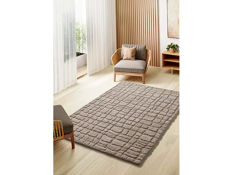 Tapete interior - escandinavo com relevo - pedra - 152 x 235 cm - JUNO