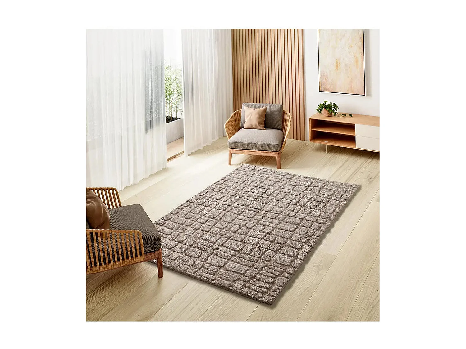 Tapis intérieur - scandinave avec relief - taupe - 152 x 235 cm - JUNO