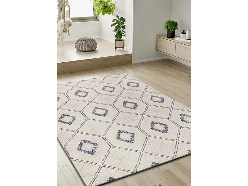 Tappeto interno - geometrico - blu / bianco - 133 x 190 cm - SIROCO