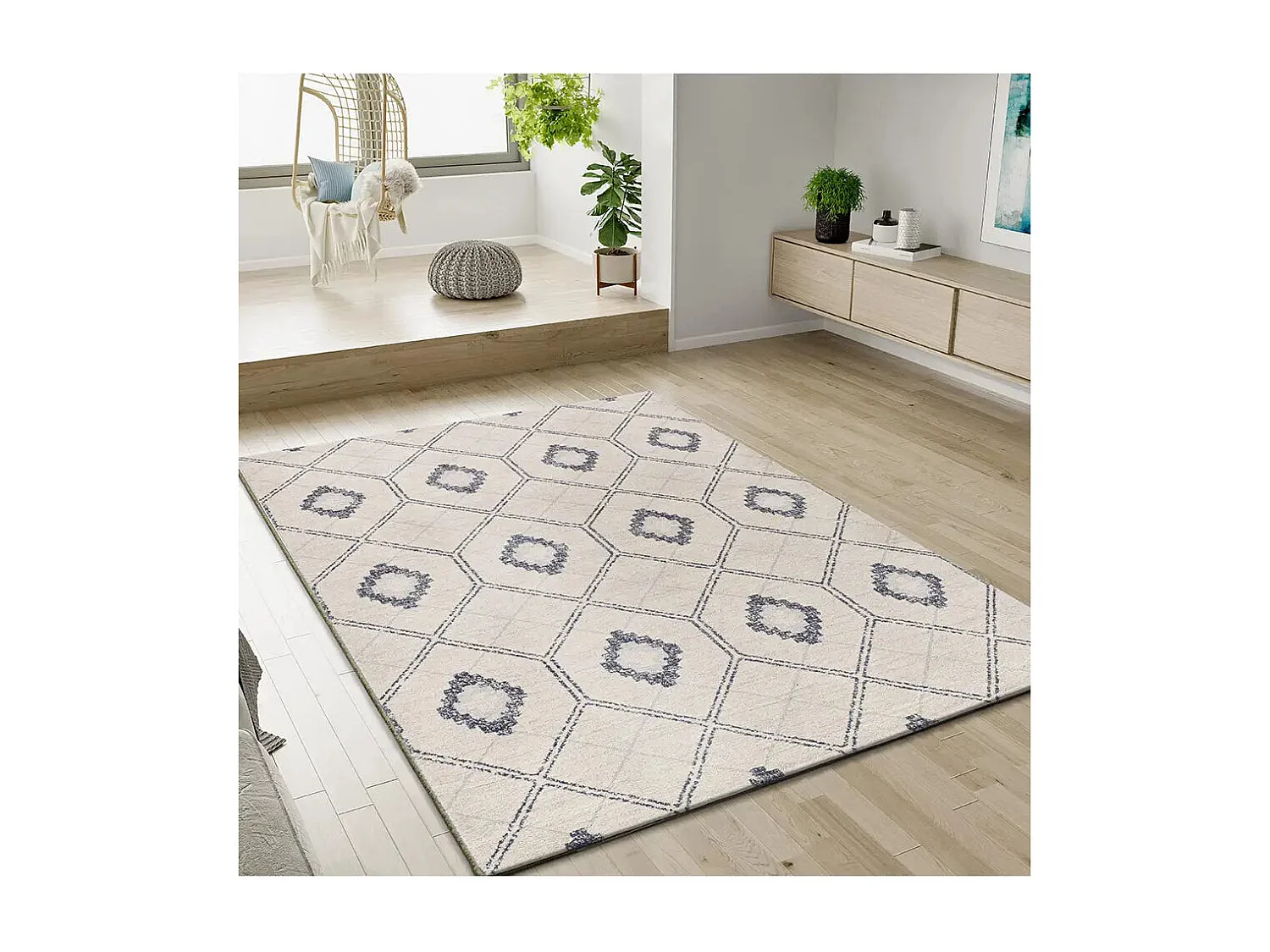 Tapis intérieur - géométrique - bleu / blanc - 133 x 190 cm - SIROCO
