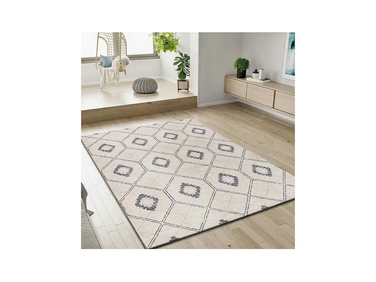 Tapis intérieur - géométrique - bleu / blanc - 160 x 230 cm - SIROCO