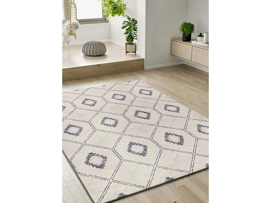 Tapis intérieur - géométrique - bleu / blanc - 160 x 230 cm - SIROCO