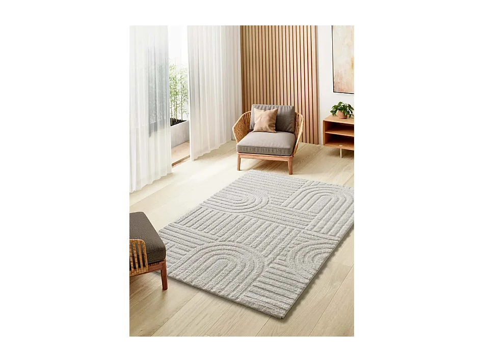 Tapis intérieur - géométrique avec relief - blanc - 126 x 190 cm - JUNO