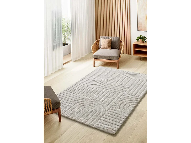 Laagpolig tapijt - geometrisch met reliëf - wit - 126x190 cm - JUNO