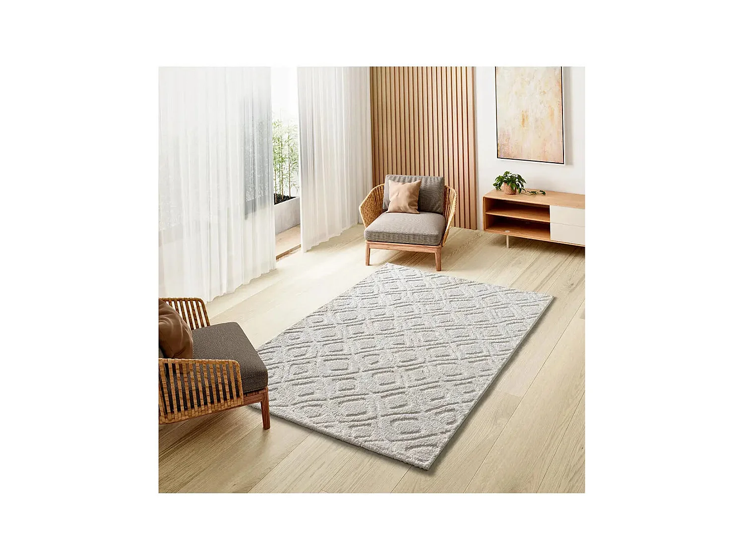Tapis intérieur - scandinave avec relief - blanc - 190 x 285 cm - JUNO