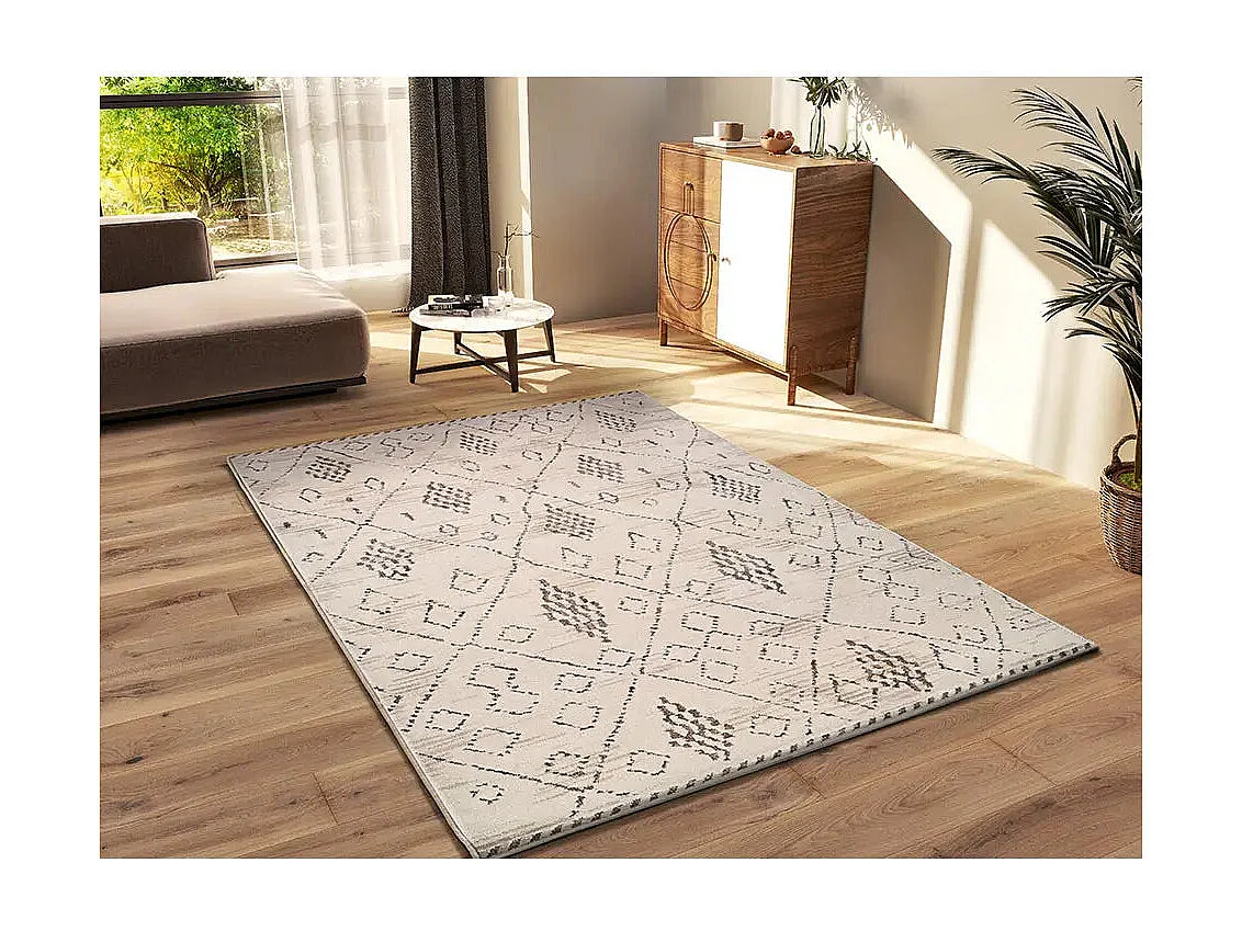 Kurzflorteppich - ethnisch - creme / braun - 133x190 cm - CERES