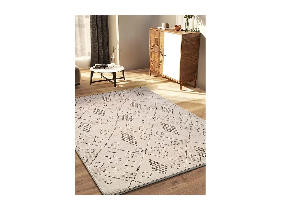 Kurzflorteppich - ethnisch - creme / braun - 160x235 cm - CERES