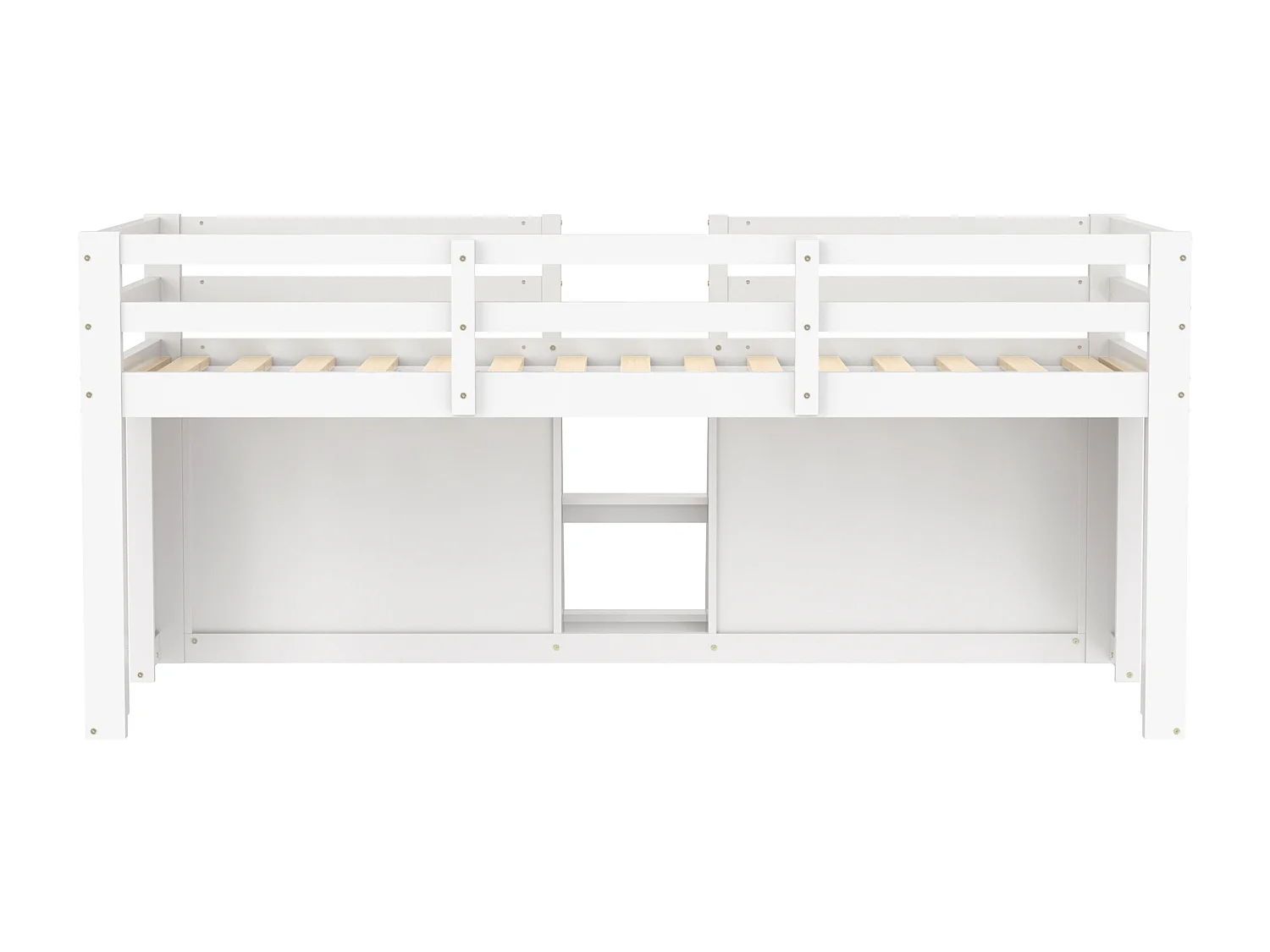 Wit kinderbed halfhoog 90x200cm met opbergruimte, ladder en LED, grenenhout, zonder matras