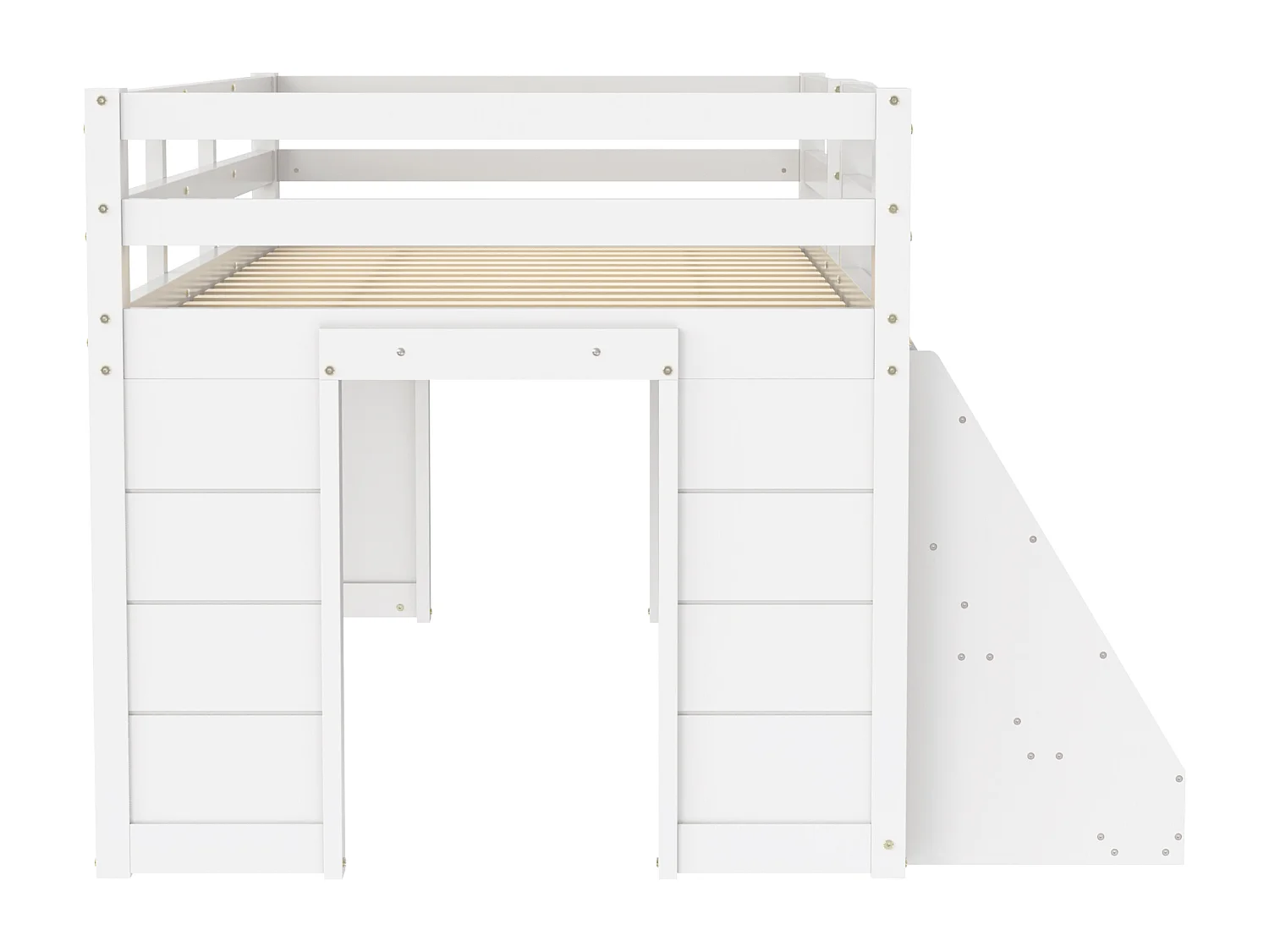 Wit kinderbed halfhoog 90x200cm met opbergruimte, ladder en LED, grenenhout, zonder matras
