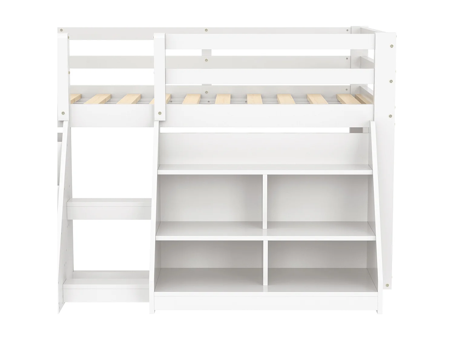 Wit kinderbed halfhoog 90x200cm met opbergruimte, ladder en LED, grenenhout, zonder matras