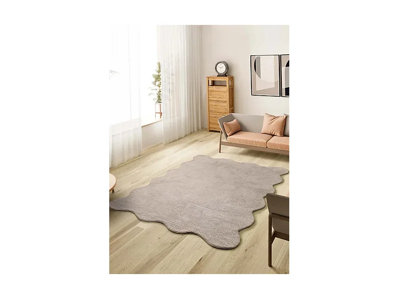 Kurzflorteppich - waschbar und rutschfeste - einfarbiger - stein - 160x230 cm - MELLOW