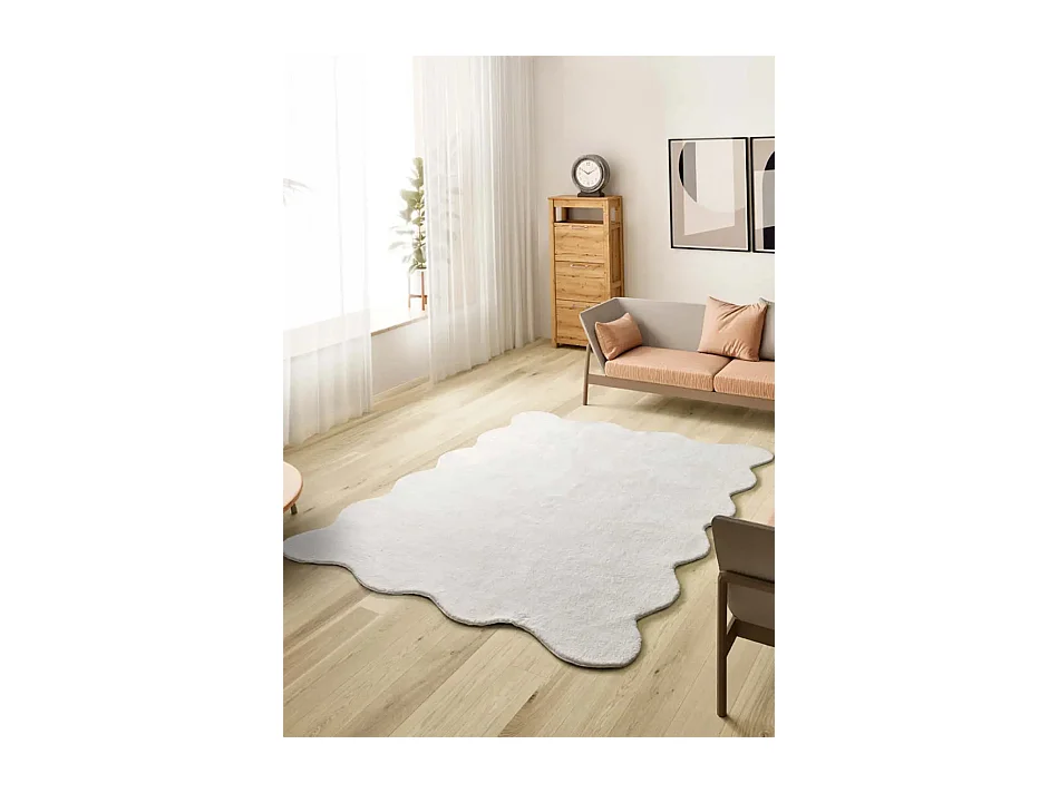 Tapis lavable antidérapant - uni - blanc - 160 x 230 cm - MELLOW