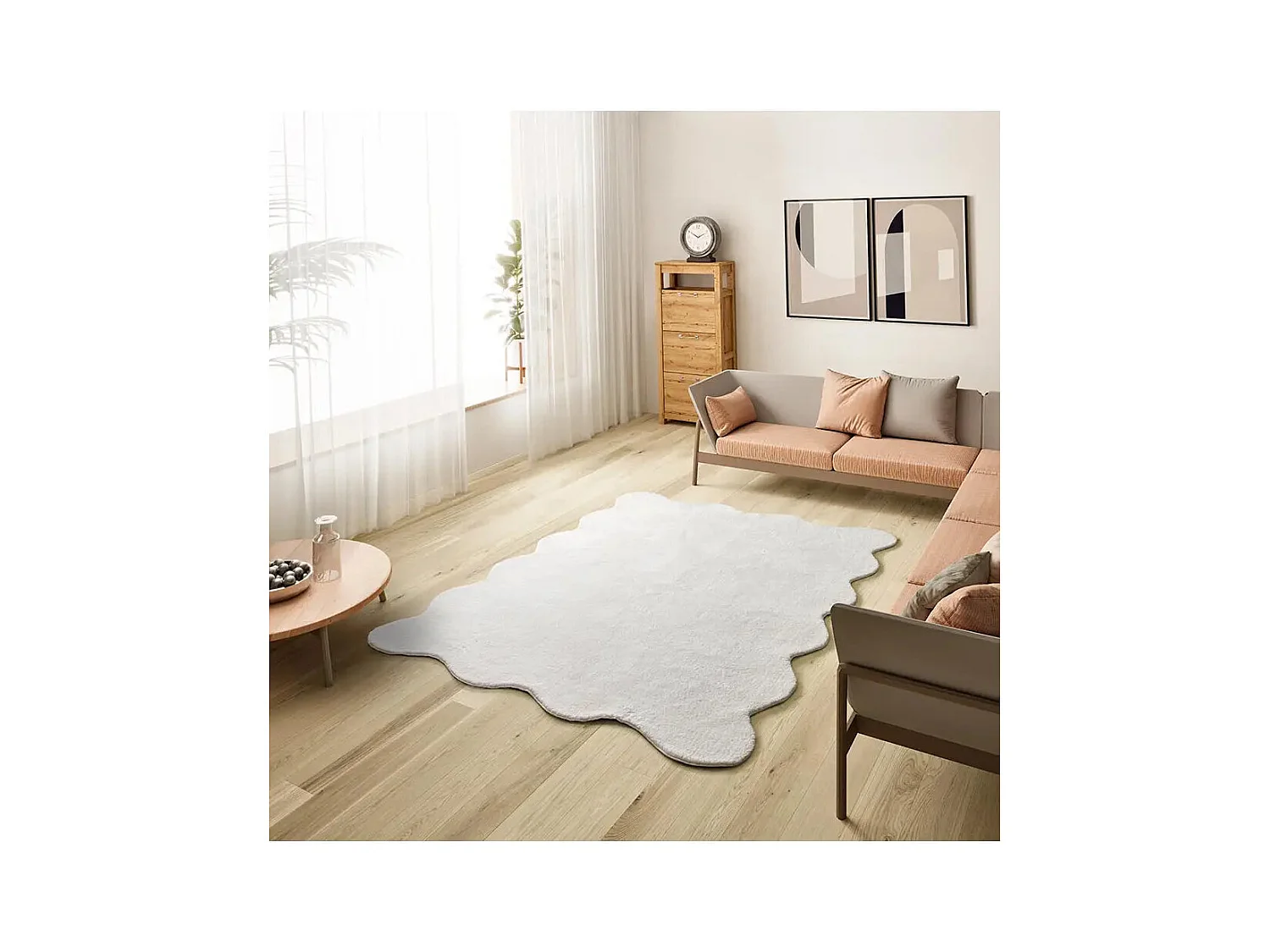 Tapis lavable antidérapant - uni - blanc - 160 x 230 cm - MELLOW