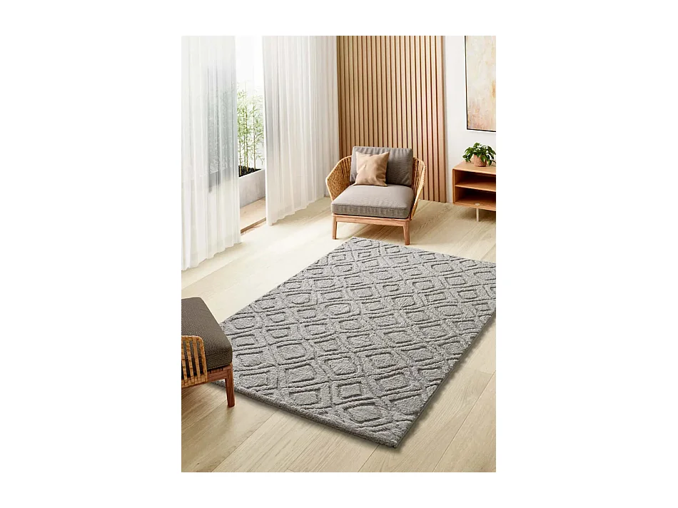 Tapis intérieur - scandinave avec relief - gris - 152 x 235 cm - JUNO